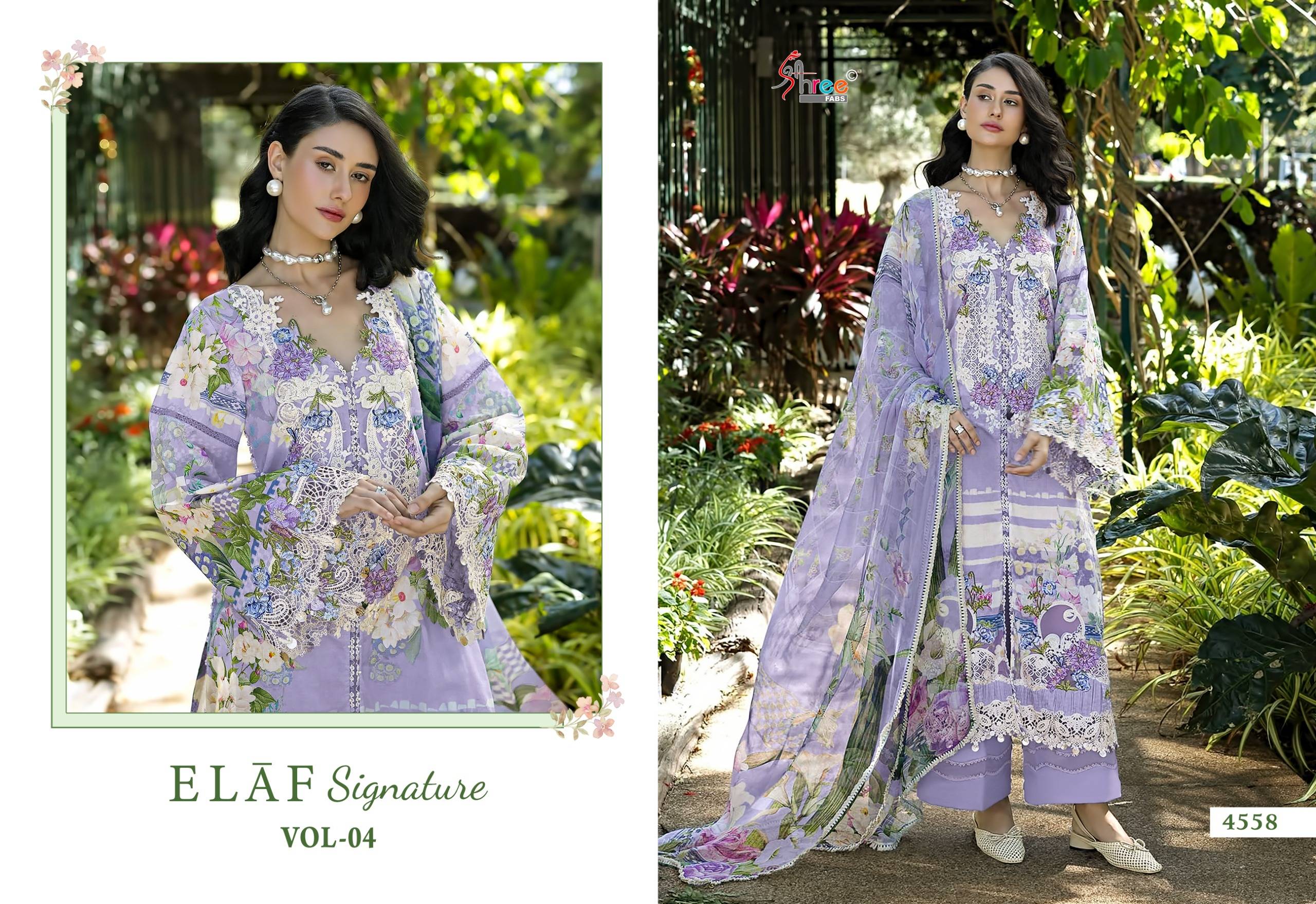 SIGNATURE VOL 4 BY ELAF 4551 To 4558 Series Beautiful Festive Suits Stylish Fancy Colorful Ethnic Wear PURE COTTON Print Dresses At Wholesale Price